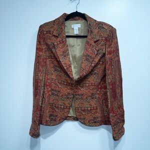 Vintage Worthington Red Paisley Tapestry Cotton Blend Blazer Size 10